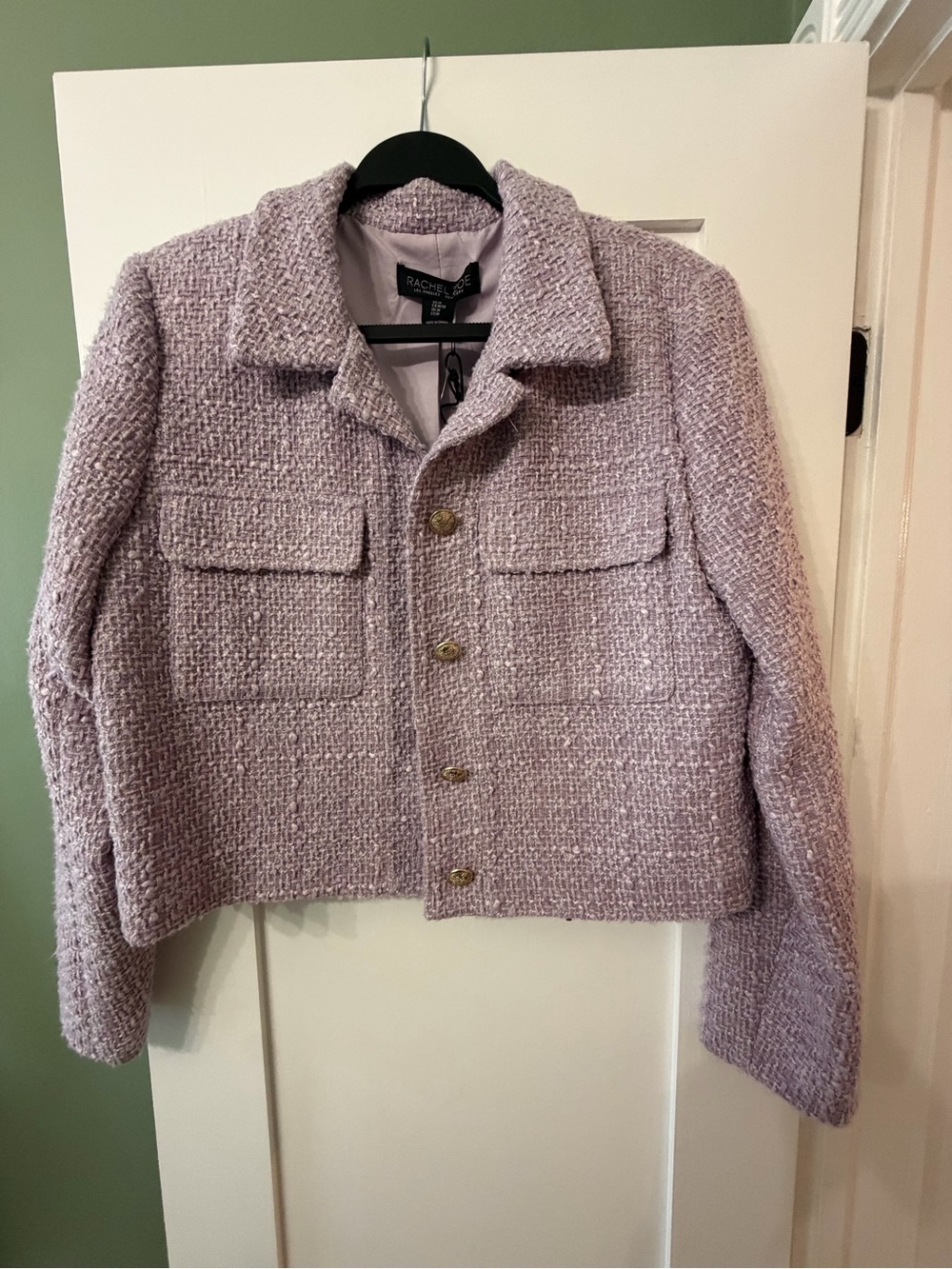 Rachel Zoe Lavender Tweed Buttoned Crop Jacket